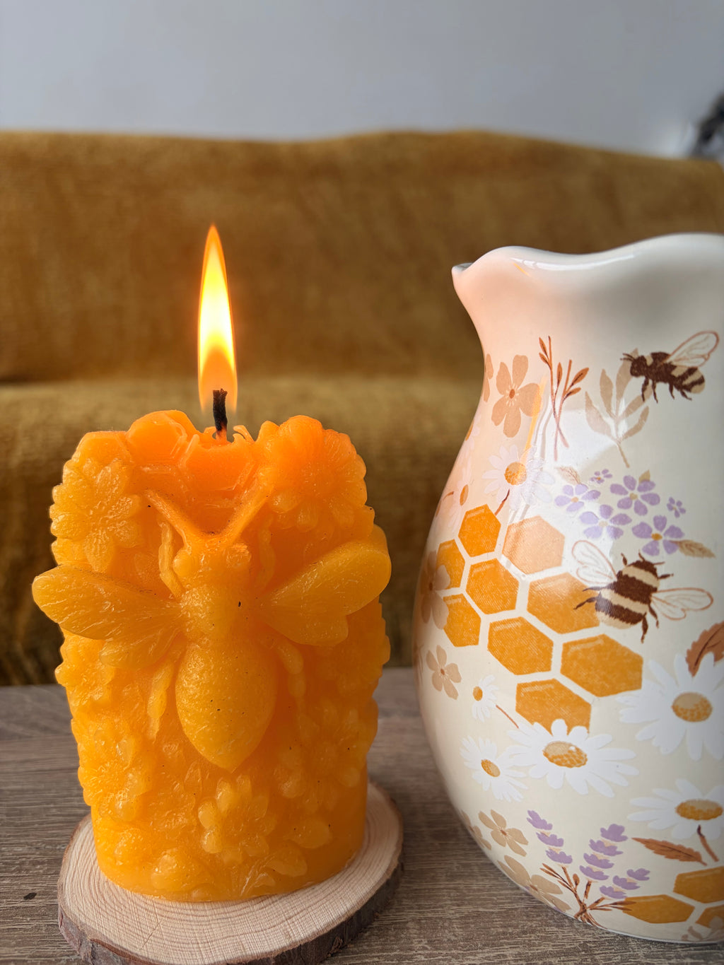 Coffret Bougie Abeille – Sucette & Tranche de Bois